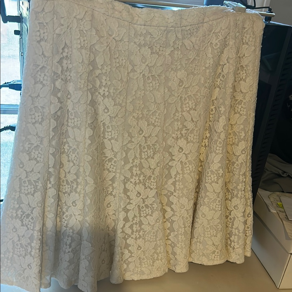 BCBGMaxAzria Cream A-Line Midi Skirt Night Out